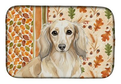 Longhaired Cream Dachshund Heirloom Fall Dish Drying Mat Absorbent Dish Drying Mat Pad for Kitchen Counter Dish Drainer Mat for Countertop, 14 x