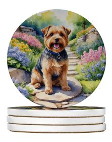 Norfolk Terrier Spring Path Large Sandstone Coasters Pack of 4 Absorbent Round Coasters Decor Gifts for Men or Women, 4 in, Multicolor