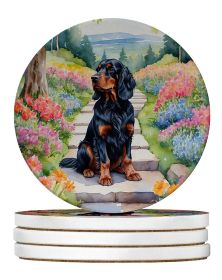 Gordon Setter Spring Path Large Sandstone Coasters Pack of 4 Absorbent Round Coasters Decor Gifts for Men or Women, 4 in, Multicolor