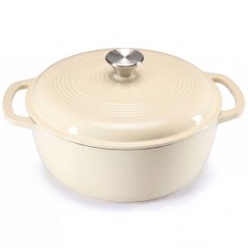 6 Quart Enamel Cast Iron Dutch Oven with Moisture-Sealing Lid for Bread Baking Braising And Slow Cooking, Dual Handles, Oven Safe (Color: Beige)