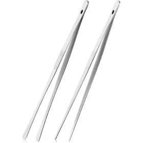 2 Pack 12 Inch Stainless Steel Kitchen Tongs, Serrated Tips, Long Handle Cooking Tweezers For Grilling, Serving & Food Prep (Option: Silver)